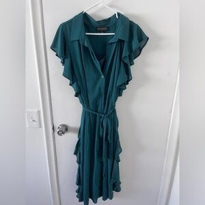 Eloquii green dress with ruffle sleeves